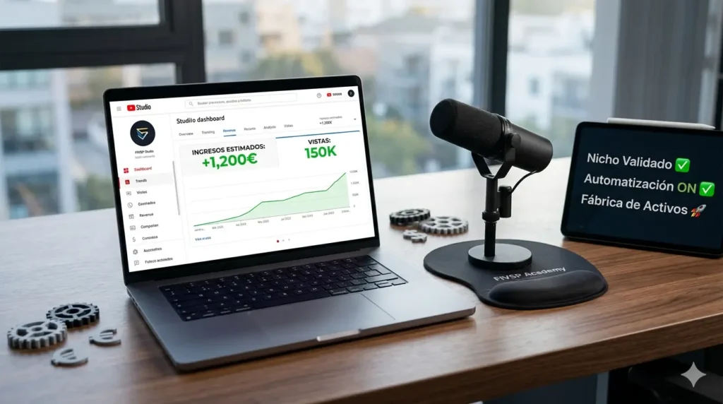 Gráfica de ingresos ascendentes en el panel de control de un canal de YouTube."